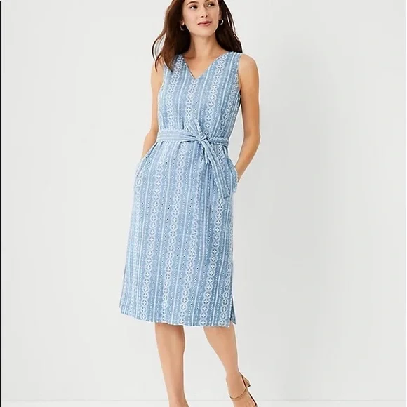 Ann Taylor | Dresses | Petite Embroidered Chambray Vneck Midi Dress 0p Nwt  | Poshmark